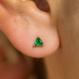 Triangle Cut Emerald Flat Back Stud in Solid 14k Yellow Gold