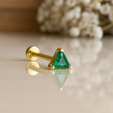 Triangle Cut Emerald Flat Back Stud in Solid 14k Yellow Gold