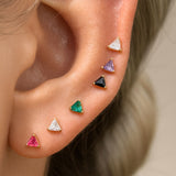 Triangle Cut Black Onyx Flat Back Stud in Solid 14k Yellow Gold