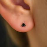 Triangle Cut Black Onyx Flat Back Stud in Solid 14k Yellow Gold