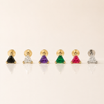 Yellow Gold Triangle Ruby Flat Back Earring