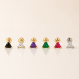 Yellow Gold Triangle Ruby Flat Back Earring