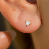 Triangle Cut Gemstone Flat Back Stud in Solid 14k Yellow Gold