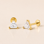 Yellow Gold Triangle Gemstone Flat Back Stud Earring
