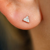 Triangle Cut Cubic Zirconia Flat Back Stud in Solid 14k White Gold