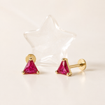 Yellow Gold Triangle Ruby Flat Back Earring