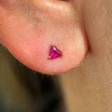 Triangle Cut Ruby Flat Back Stud in Solid 14k Yellow Gold