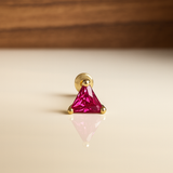 Triangle Cut Ruby Flat Back Stud in Solid 14k Yellow Gold