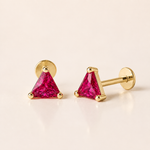 Yellow Gold Triangle Ruby Flat Back Earring