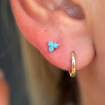 Turquoise Trinity Cluster Flat Back Stud Earrings  in Solid 14k Yellow Gold