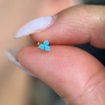 Turquoise Trinity Cluster Flat Back Stud Earrings  in Solid 14k Yellow Gold