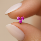 Pink Ruby Trinity Cluster Flat Back Stud in Solid 14k Yellow Gold