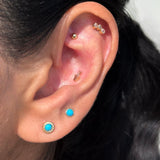 Round Turquoise Cabochon Flat Back Stud Earrings Bezel Set in Solid 14k Yellow Gold