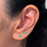 Round Turquoise Cabochon Flat Back Stud Earrings Bezel Set in Solid 14k Yellow Gold