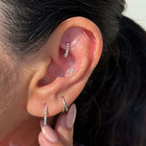 Bubble Beaded Hoop Earring in Solid 14k White Gold