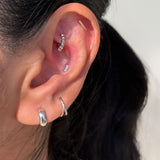 Triple CZ Beaded 14k White Gold Stud Earring