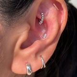 Triple CZ Beaded 14k White Gold Stud Earring