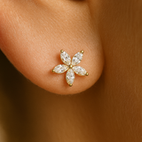 Marquise Flower Flat Back Stud in Solid 14k Yellow Gold