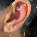 Solid 14k White Gold Star Flat Back Stud Earring