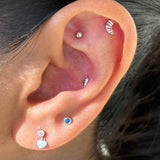 Solid 14k White Gold Crescent Moon Flat Back Stud Earring