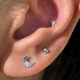 Solid 14k White Gold Crescent Moon Flat Back Stud Earring