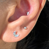 Solid 14k White Gold Crescent Moon Flat Back Stud Earring