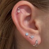 Minimalist Bee Flat Back Stud in Solid 14k White Gold