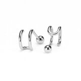 Double Hoop Illusion Ear Cuff Earring in Solid 14k White Gold
