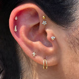 Solid 14k Yellow Gold Triple CZ Beaded Stud