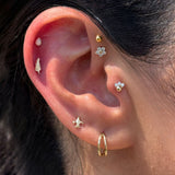 Solid 14k Yellow Gold Feather Flat Back Stud Earring