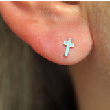 Solid 14k Yellow Gold Cross Flat Back Stud Earring