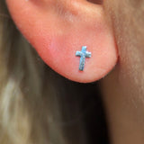 Solid 14k White Gold Cross Flat Back Stud Earring