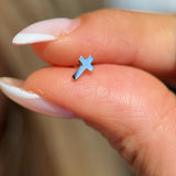 Solid 14k White Gold Cross Flat Back Stud Earring