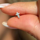 Solid 14k Yellow Gold Cross Flat Back Stud Earring