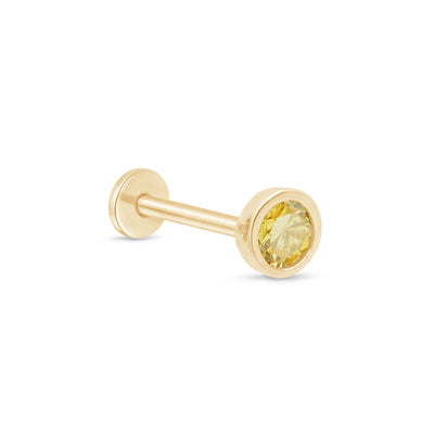 Round Citrine Flat Back Stud Earrings Bezel Zet in Solid 14k Yellow Gold