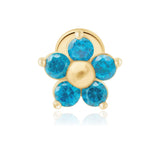 Blue Topaz Flower Flat Back Stud in Solid Yellow Gold