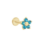 Blue Topaz Flower Flat Back Stud in Solid Yellow Gold