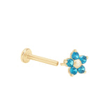 Blue Topaz Flower Flat Back Stud in Solid Yellow Gold