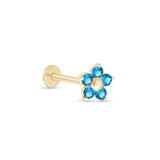 Blue Topaz Flower Flat Back Stud in Solid 14k Yellow Gold