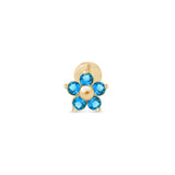 Blue Topaz Flower Flat Back Stud in Solid 14k Yellow Gold