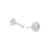 Gemstone Flat Back Stud Bezel Set in Solid 14k White Gold