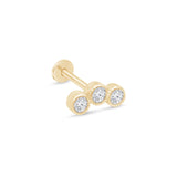 Triple Gemstone Milgrain Flat Back Stud in Solid 14k Yellow Gold