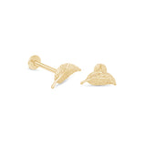 Leaf Flat Back Stud in Solid 14k Yellow Gold