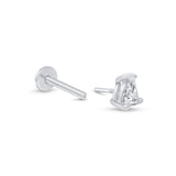 Pear Cubic Zirconia Flat Back Stud in Solid 14k White Gold