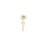 Blue Diamond Flower & Ball Reversible Huggie Hoop in Solid 14k Rose Gold