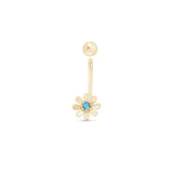 Blue Diamond Flower & Ball Reversible Huggie Hoop in Solid 14k Rose Gold
