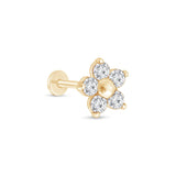 Diamond Flower Flat Back Stud in Solid 14k Yellow Gold