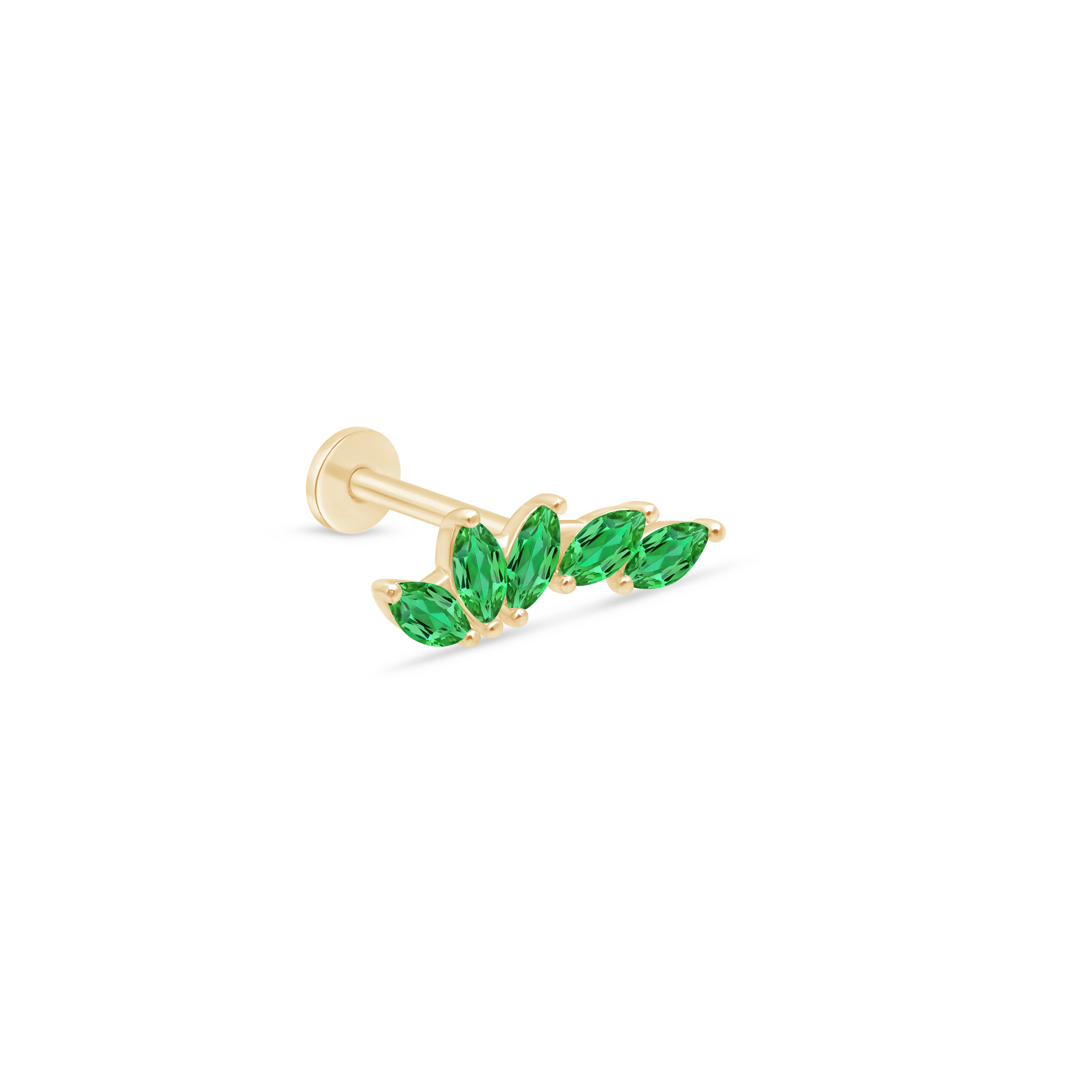 Emerald Marquise Illusion Ear Climber Flat Back Earring in Solid 14k Yellow Gold