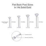 Cubic Zirconia Double Marquise Flat Back Stud in Solid 14k White Gold