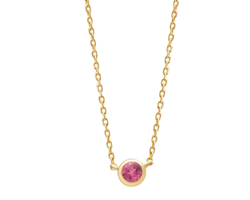 a yellow gold and tourmaline birthstone station necklace